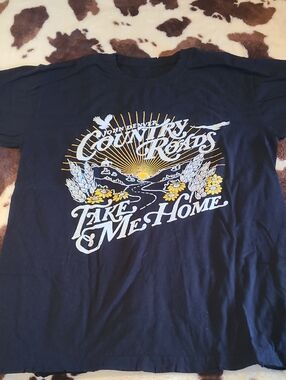 Country Roads Graphic Tee - Black with Yellow & White Print